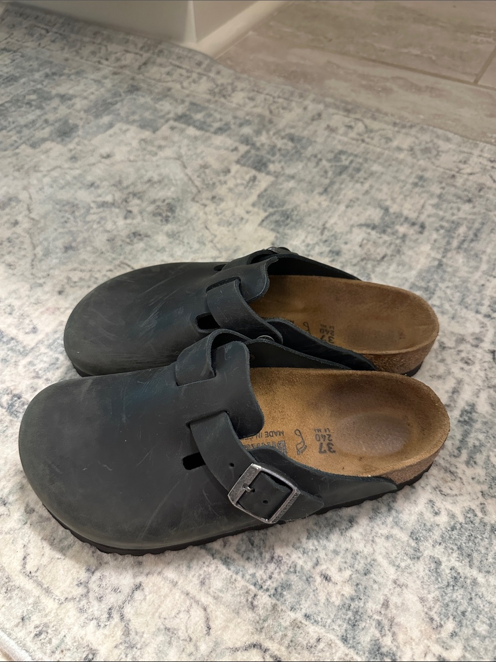 Birkenstocks Black Leather Clog with Buckle